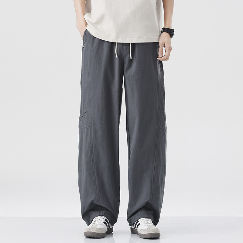 美式潮牌冰丝休闲裤男款2025新款夏季宽松直筒百搭潮流帅气长裤子