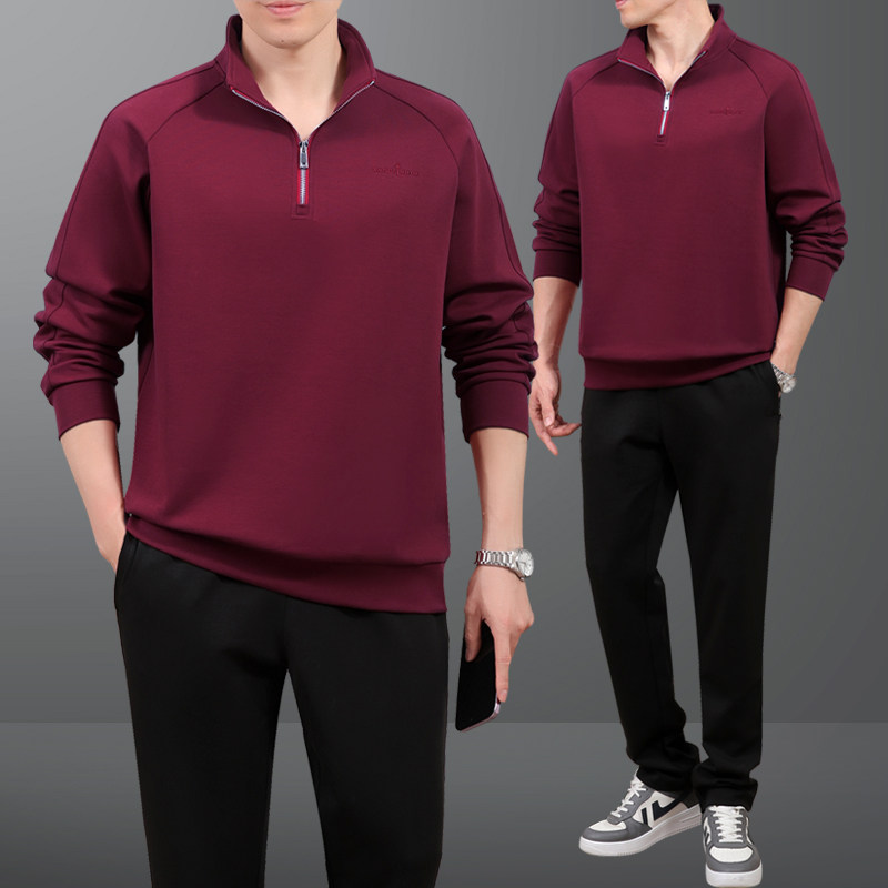 中年爸爸运动服套装男春秋季中老年人套头立领父亲休闲卫衣两件套