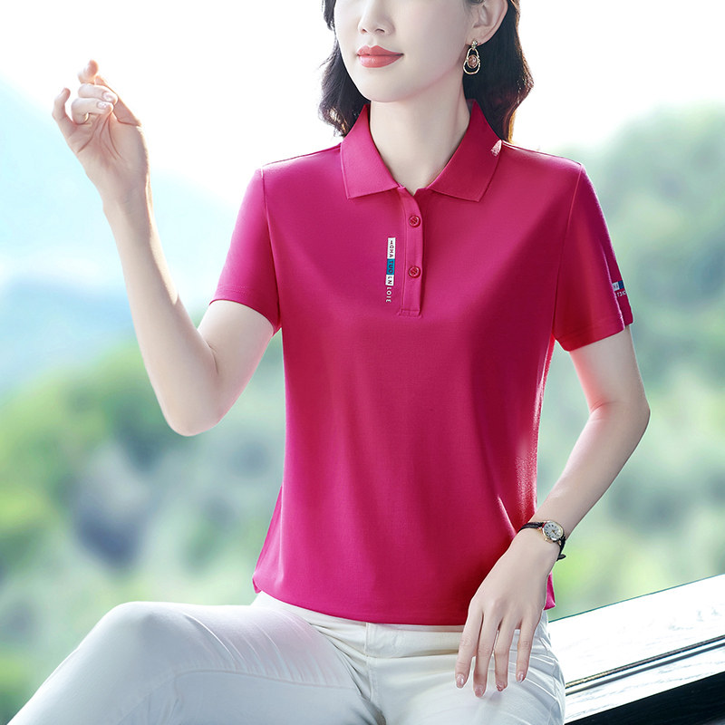 天丝罗马中年女士短袖t恤女夏装新款品牌时尚夏季大码高端polo衫