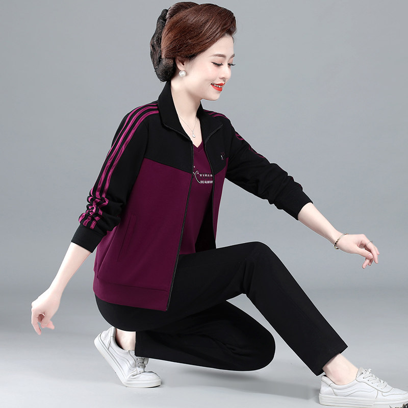 妈妈秋装运动服套装洋气中老年女春秋装外套大码中年妇女老人衣服