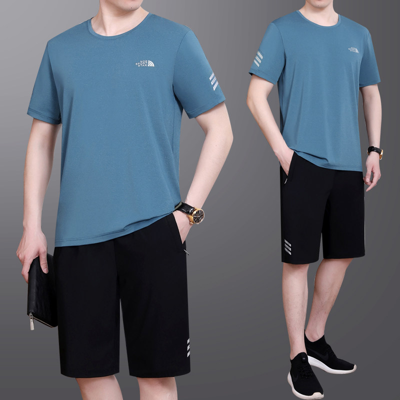 中老年爸爸夏装运动套装休闲宽松短袖t恤男夏季2025新款父亲衣服