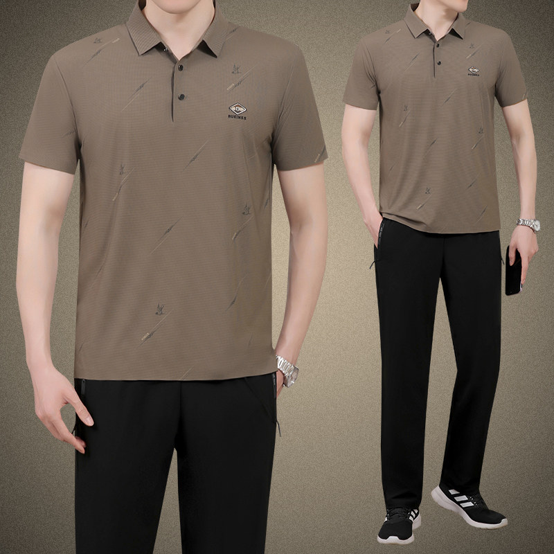 中老年爸爸夏季短袖运动服休闲套装男宽松中年男士时尚两件套