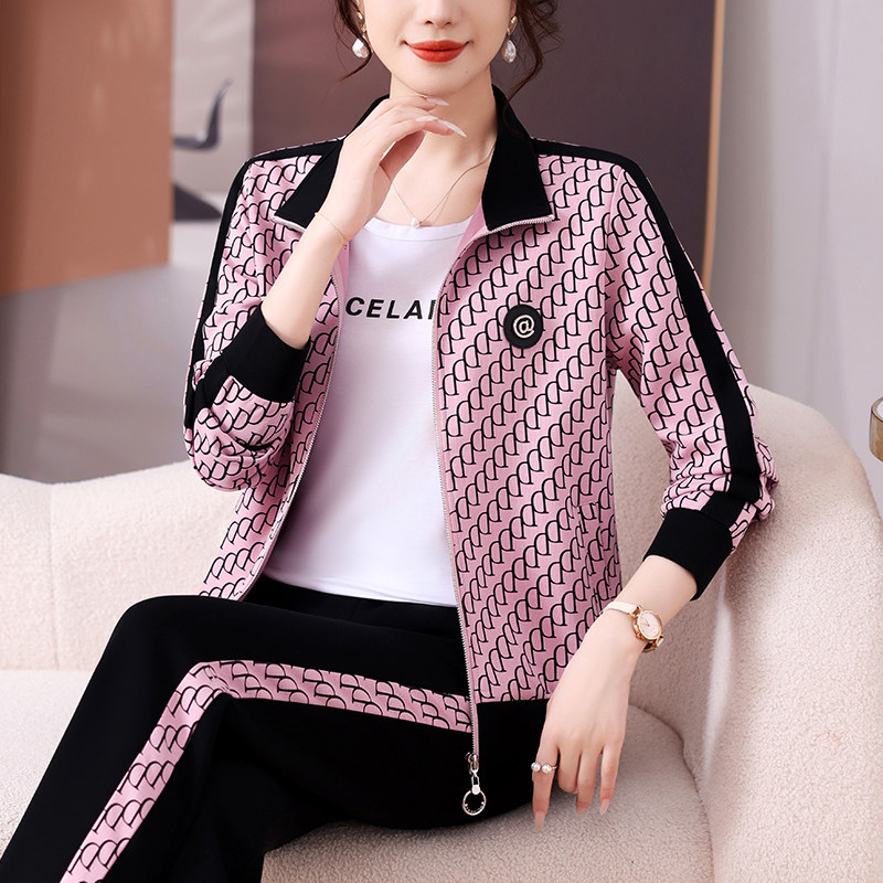 中年妈妈秋装外套2025新款中老年人春秋休闲运动服套装女洋气上衣