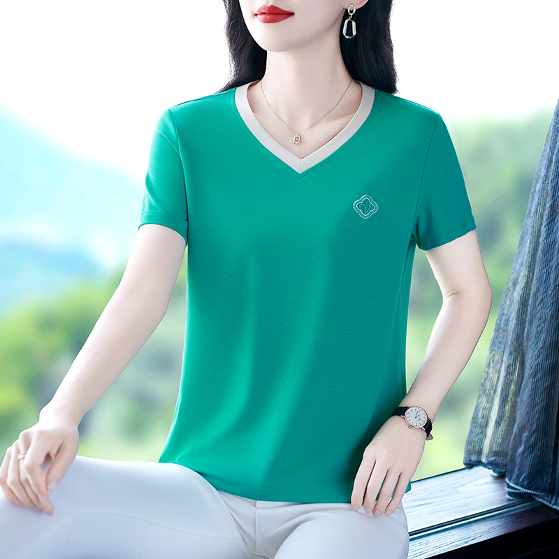 品牌t恤女夏季2026新款冰丝运动短袖高级感V领时尚半袖上衣宽松