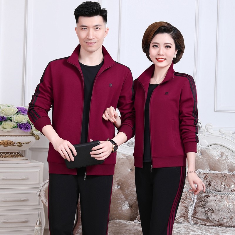 2025新款情侣装中老年运动服套装男士春秋季爸爸装妈妈装宽松休闲