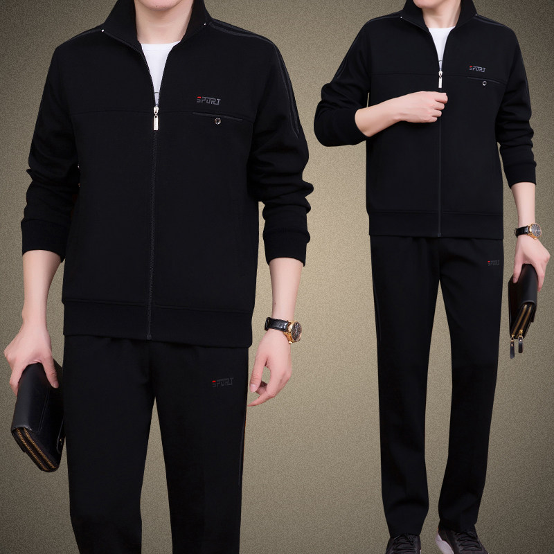 中老年运动套装男士春秋季新款爸爸秋冬装外套休闲运动服三件套