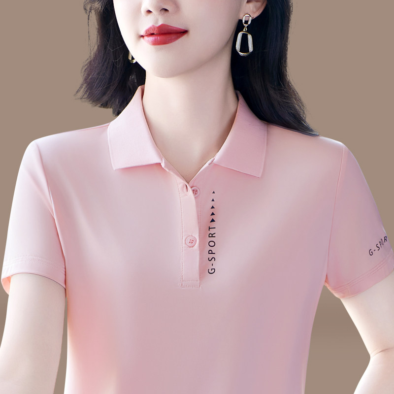 女士短袖t恤2026夏季新款中年大码polo衫洋气夏装纯色体恤衫上衣