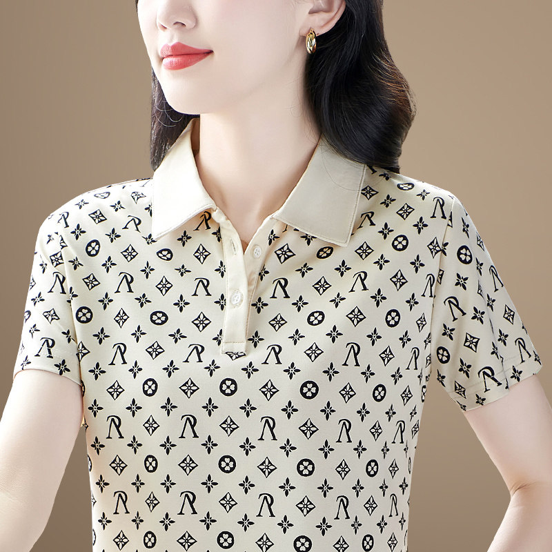 中年女士翻领短袖T恤女夏季气质减龄2025新款休闲POLO衫半袖上衣