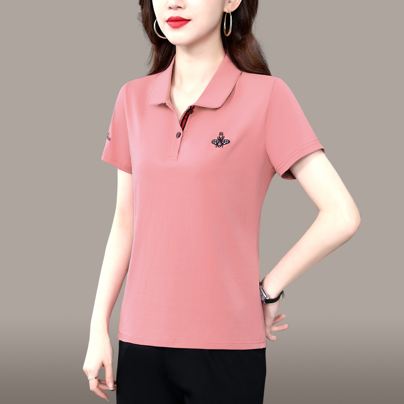 polo衫女短袖夏季2025新款宽松翻领纯棉t恤洋气妈妈运动休闲上衣