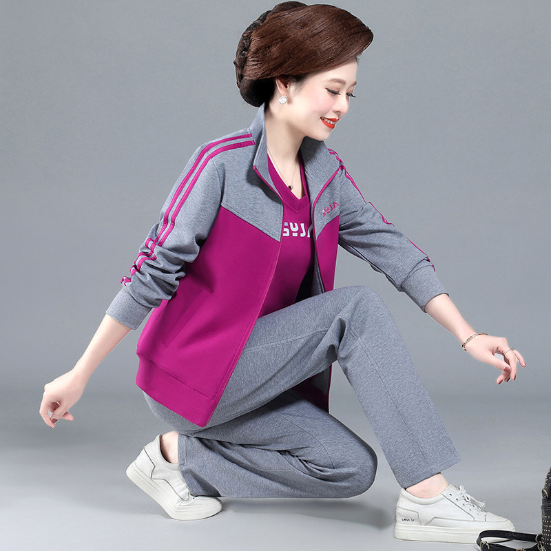 中老年运动服套装女春秋妈妈秋装外套夏季休闲上衣中年洋气三件套