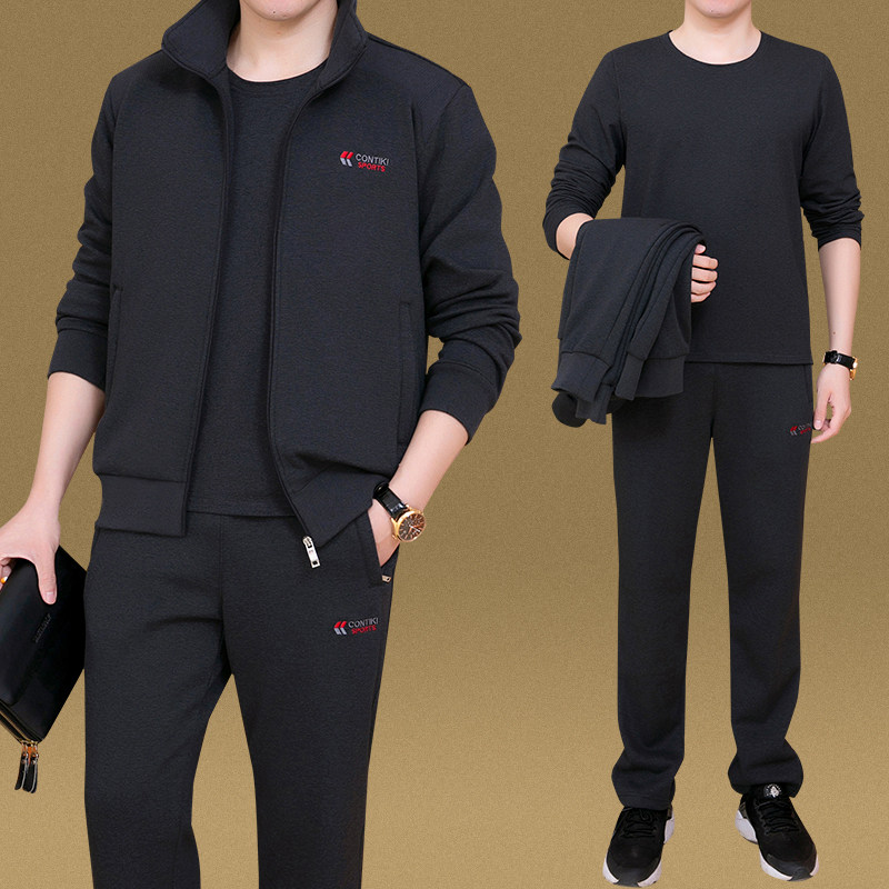 中老年运动套装男士春秋季宽松运动服大码卫衣爸爸秋装套装三件套