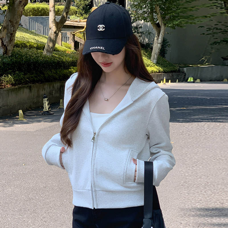 灰色连帽卫衣外套女2025春秋新款韩系宽松休闲小个子短款开衫上衣,女装/女士精品,卫衣/绒衫,淘宝优惠券,粉丝福利购,淘宝优惠卷