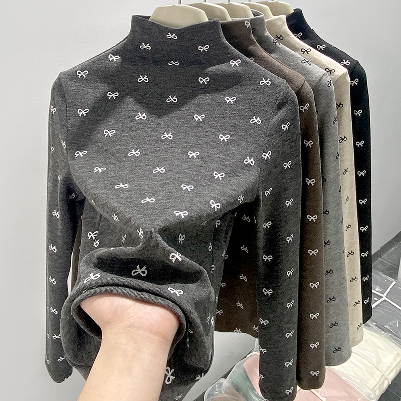 印花蝴蝶半高领打底衫女秋冬季内搭2024新款修身针织中领长袖上衣,女装/女士精品,T恤,淘宝优惠券,粉丝福利购,淘宝优惠卷
