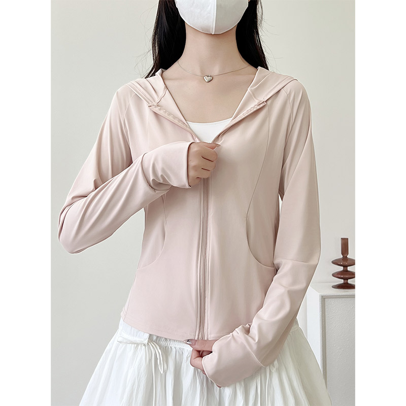 贝儿粉冰丝防晒衣女夏季薄款修身防紫外线户外防晒服运动外套上衣