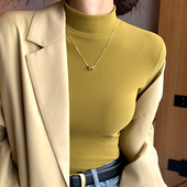 螺纹半高领打底衫 女内搭秋冬季 洋气黑色中领长袖 法式 上衣2023新款