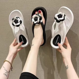 女夏时尚 胖东来厚底拖鞋 外穿波西米亚夹脚沙滩凉拖花朵高跟人字拖