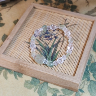 【青黛浅】原创设计天然葡萄石白水晶战国水晶风手串古风一物一拍