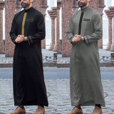 阿联酋男士长袍非洲阿拉伯民族服饰刺绣长袍长袖men's robe连体衣