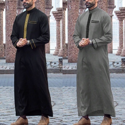 阿联酋男士长袍非洲阿拉伯民族服饰刺绣长袍长袖men's robe连体衣