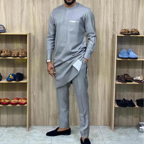 African men clothes set 非洲新式型男商务休闲派对长袖男士套装