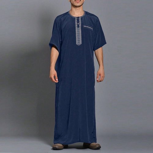新款非洲男士长袍长袖刺绣侧口袋设计圆领大褂Men's Robe民族服饰