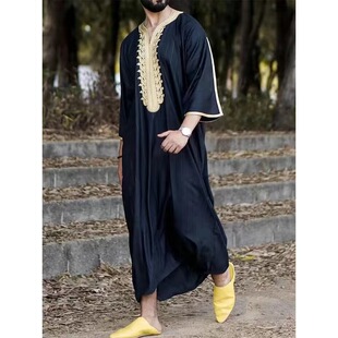 穆斯林长袖衣服中东阿拉伯青年民族长袍服装马来西亚男士连体男装