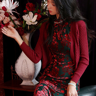 红色针织保暖披肩女2025年新款外搭旗袍空调房办公室斗篷披风秋季