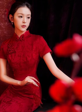 红色旗袍2025新款夏季高考旗开得胜复古结婚婆婆喜服中式婚宴礼服