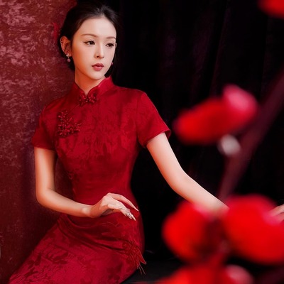 红色旗袍2025新款夏季高考旗开得胜复古结婚婆婆喜服中式婚宴礼服