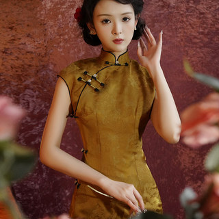 黄色中式旗袍2025新款复古老上海民国风女装高端大气上档次连衣裙