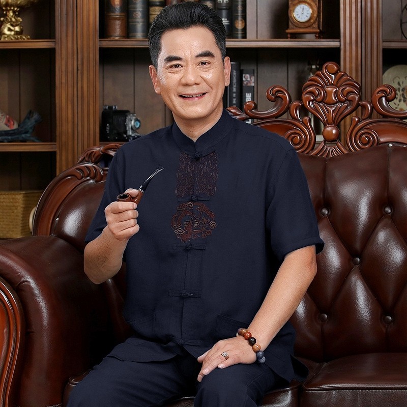 夏季新款汉服中国风男式衬衫棉麻亚麻男士短袖夏装男中老年人套装|ruв категории Мужская одежда, национальная одежда - от Buy2taobao.com для оказания профессиональной услуги покупки агента Taobao