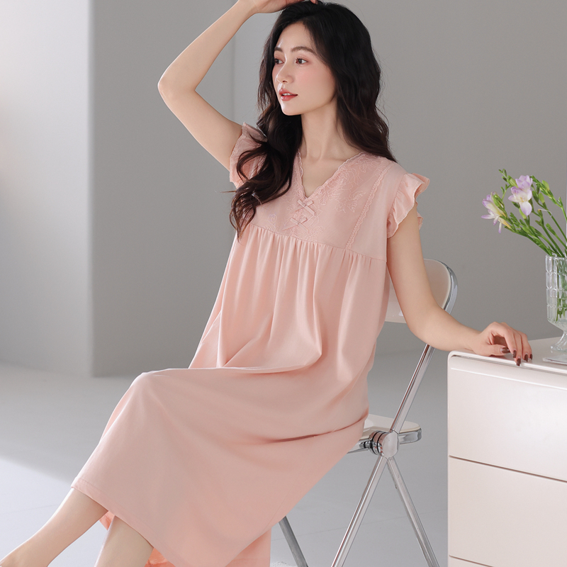 睡裙女夏纯棉薄款甜美公主风夏天中长款宽松全棉裙子家居服可外穿
