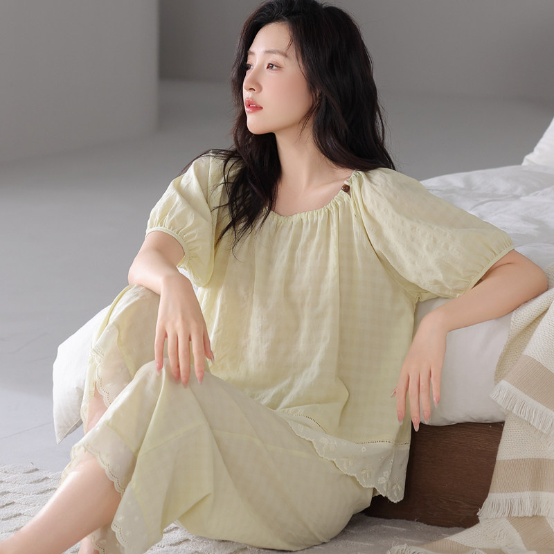 夏季女睡衣春秋棉绸薄款七分袖圆领短袖长裤棉纱棉布中袖家居服