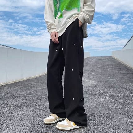 男士夏日轻薄裤子黑色2025年超火的松弛感设计感小众垂感休闲长裤