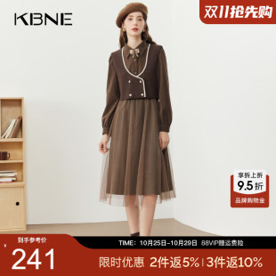 连衣裙拼接小个子春秋女 两件套2025新款 KBNE咖色时尚 早秋套装