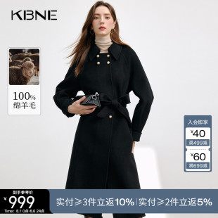 KBNE 全羊毛 黑色毛呢外套双面呢子大衣2025新款 小个子秋冬女装
