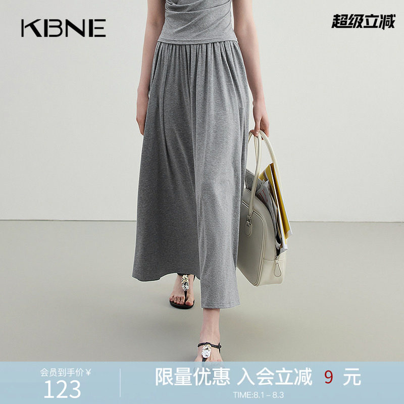 KBNE半身裙女夏季新款时尚灰色牛仔半裙2026夏季新款设计感中长裙