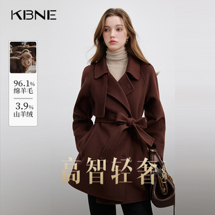 KBNE【羊绒】安可拉红色毛呢外套双面呢子大衣中长款秋冬新款女装