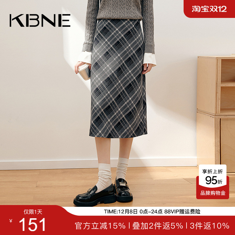 KBNE半身裙女裙子秋冬款2025秋季新款格子字裙今年流行爆款半裙