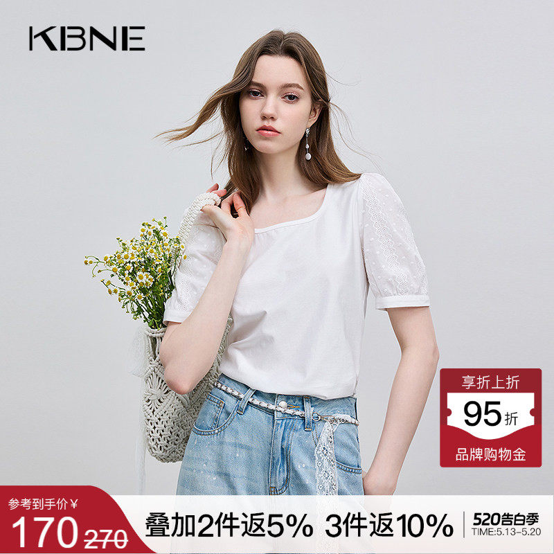 KBNE波嬉风白色泡泡短袖方领恤女2026年夏季新款小个子洋气上衣