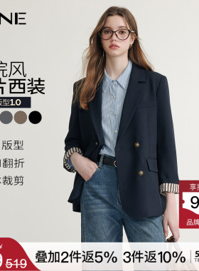 KBNE灰色西装领短外套女春秋新款小个子长袖上衣气质学院风外衣