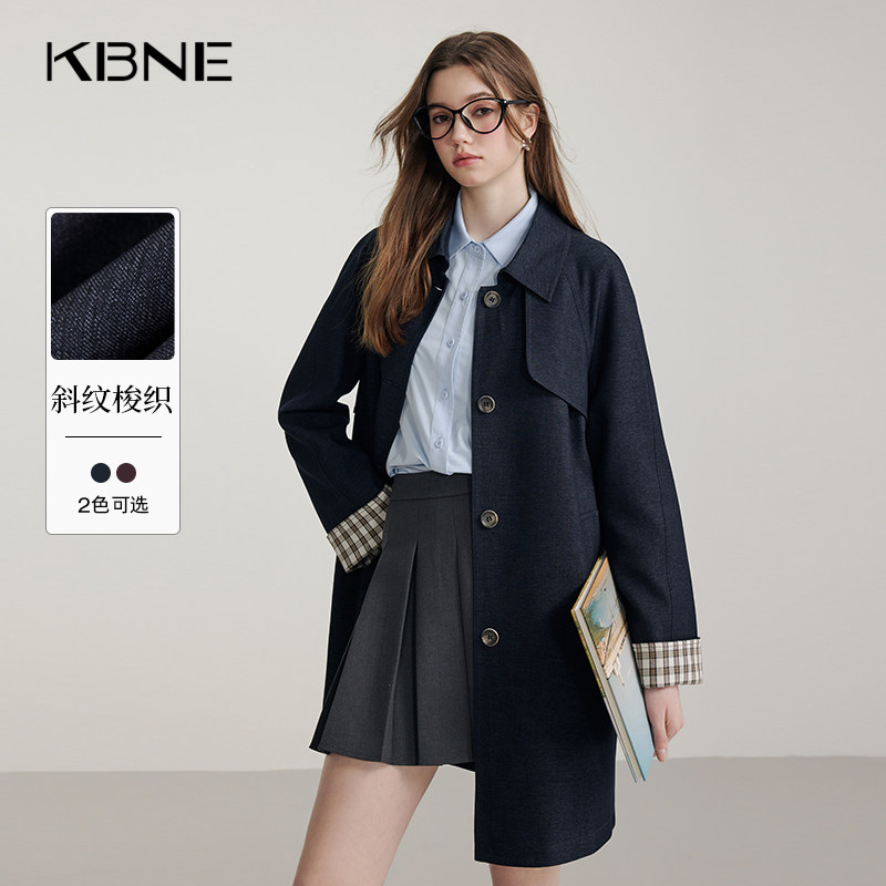 KBNE藏青色风衣外套女春秋新款小个子爆款显瘦时尚洋气中长款外衣