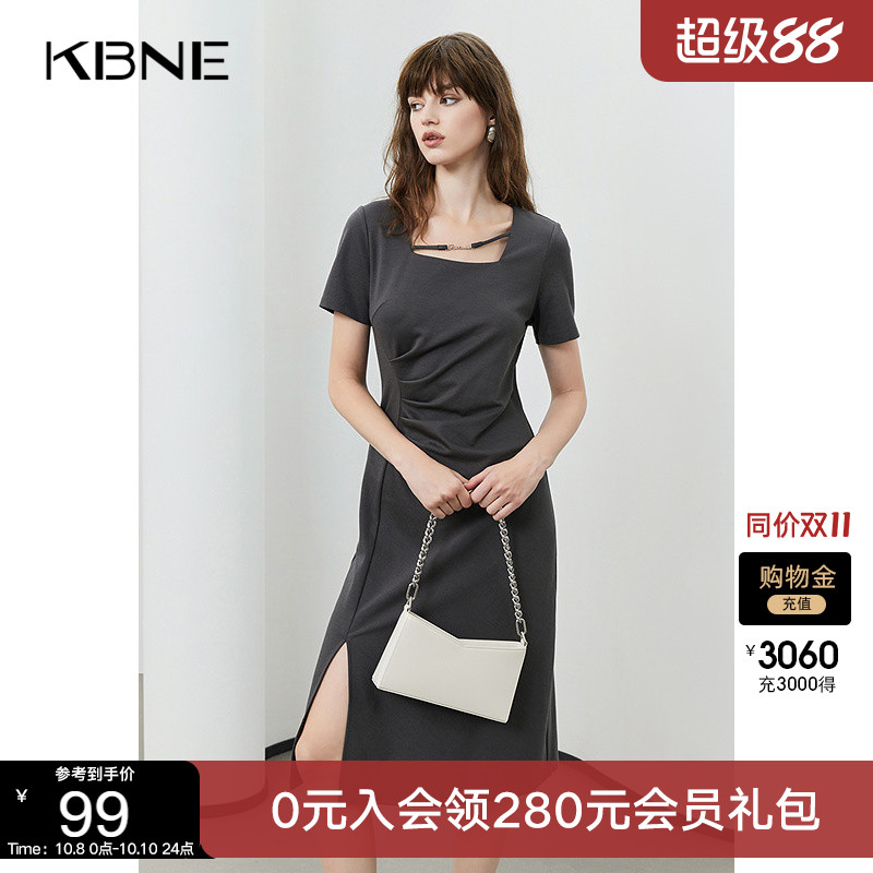 KBNE【商场同款】连衣裙女小个子2025夏新款气质法式短袖醋酸裙子