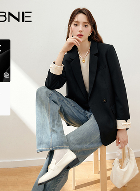 KBNE2025新款黑色长袖双排扣西服西装外套女宽松休闲职场正装春秋