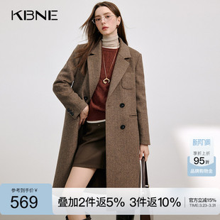 KBNE咖色毛呢外套长款 上衣气质外衣慵懒风衣秋冬女 大衣2025新款