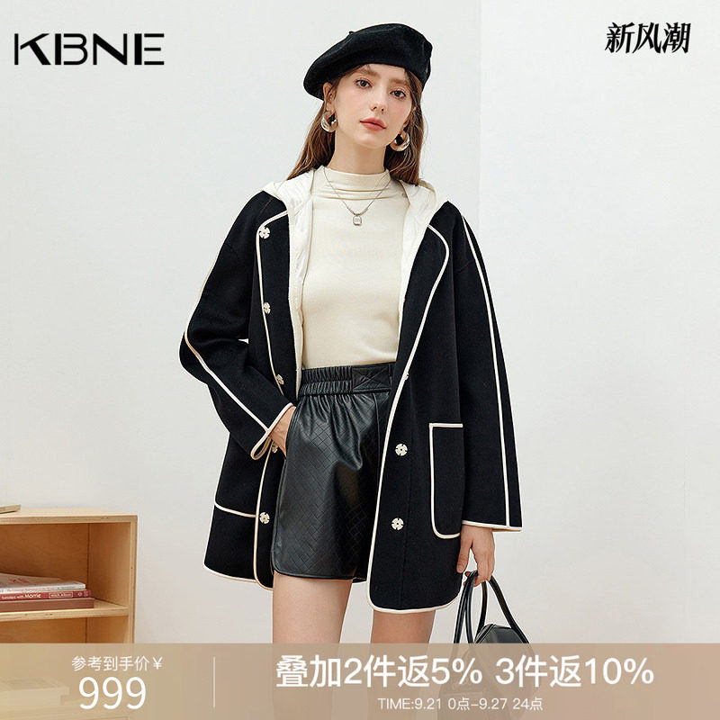 【商城同款】全羊毛双面呢外套女2026年秋冬新款中长款连帽大衣