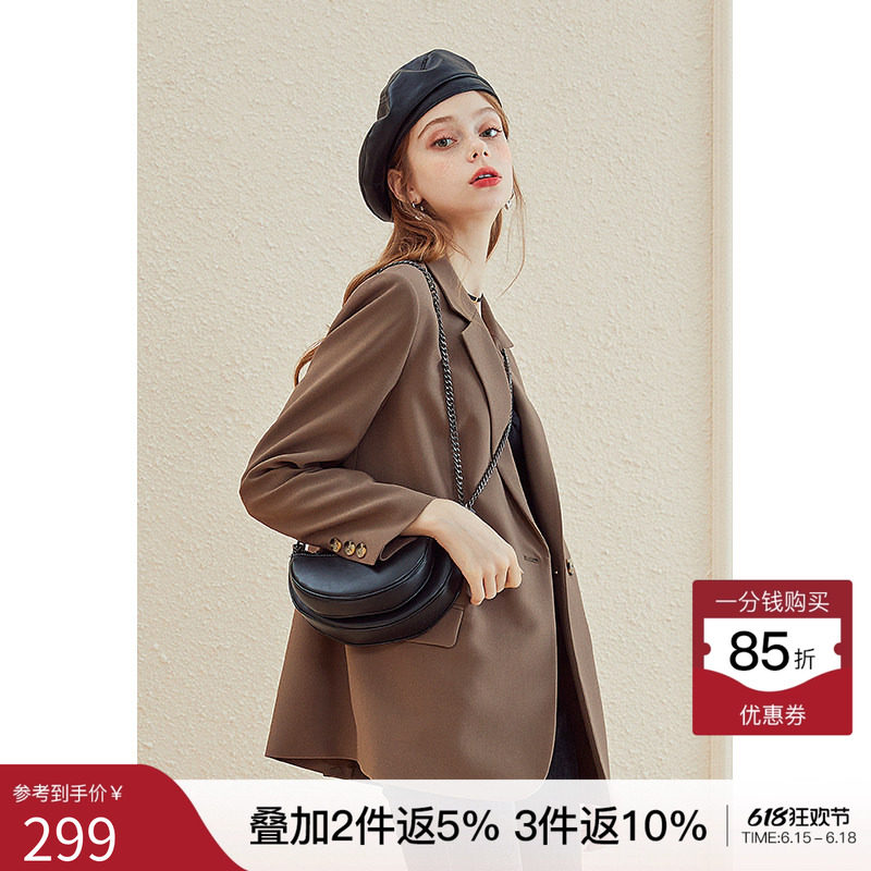 西装外套女春秋咖色上衣 kbne2026春季新款长袖小个子休闲小西服