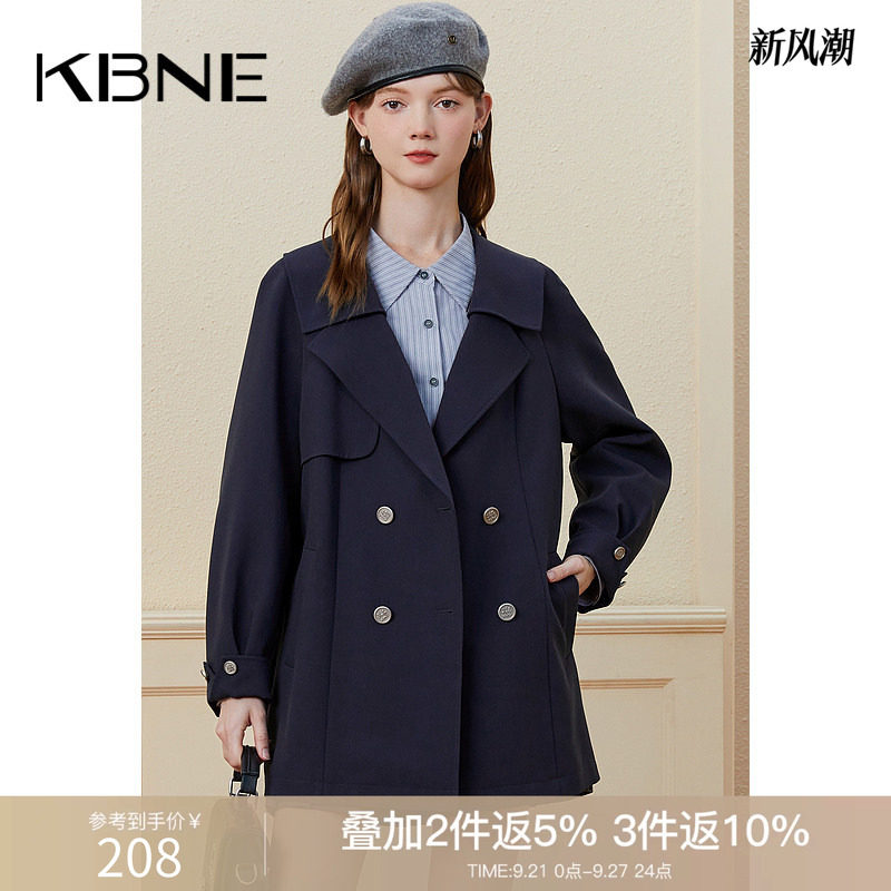 KBNE风衣外套春秋中长款大衣气质年新款春装小个子卡其显瘦上衣
