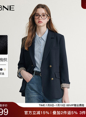 KBNE灰色西装领短外套女春秋新款小个子长袖上衣气质学院风外衣