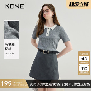 设计感学院风短袖 夏季 新款 上衣女装 薄款 KBNE灰色polo领针织衫 小衫